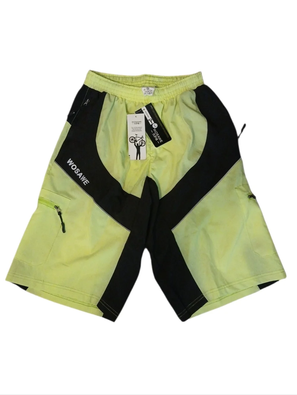 Wosawe Neon Yellow Cycling Sports Performance Shorts Zip‎ Pockets Size Large NWT